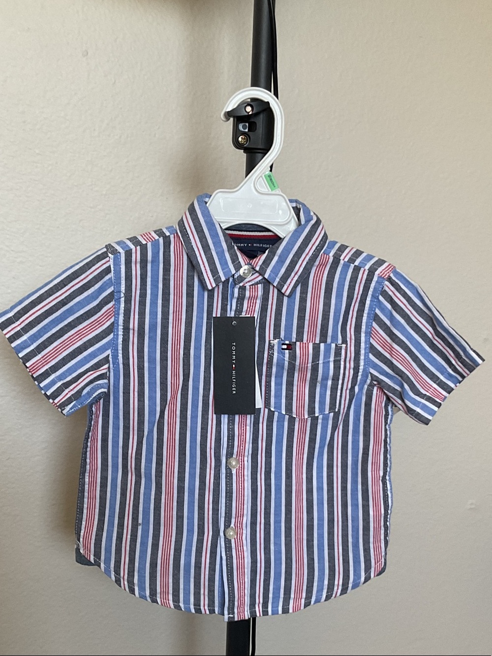 Tommy Hilfiger Short Sleeve Striped Button Shirt - Blue, Red, White
